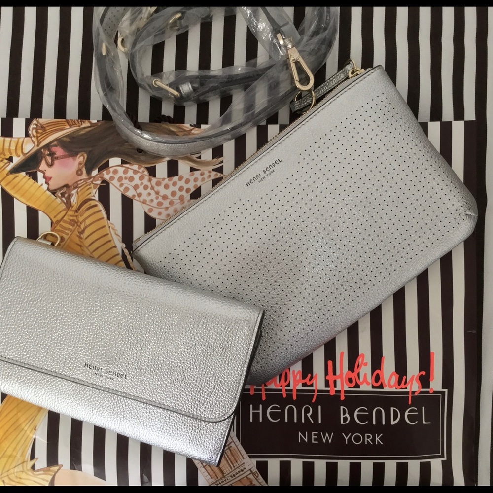 NEW Henri Bendel wallet on string. Silver 2 bags